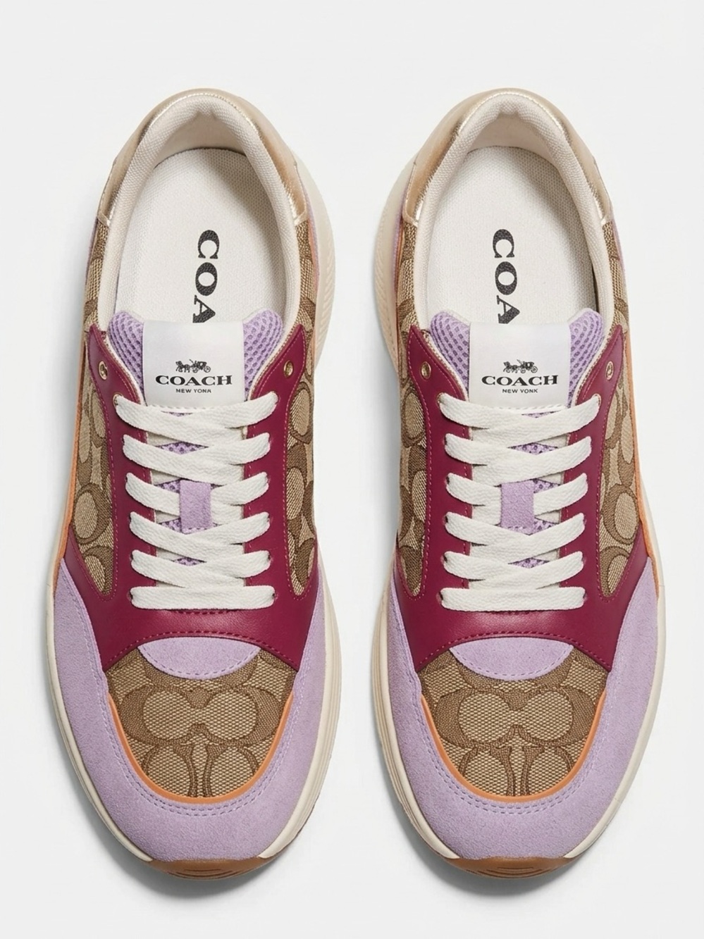 Coach Women’s Logo Low-Top Sneaker in Magenta, Lavender & Tan - Picture 1 of 4